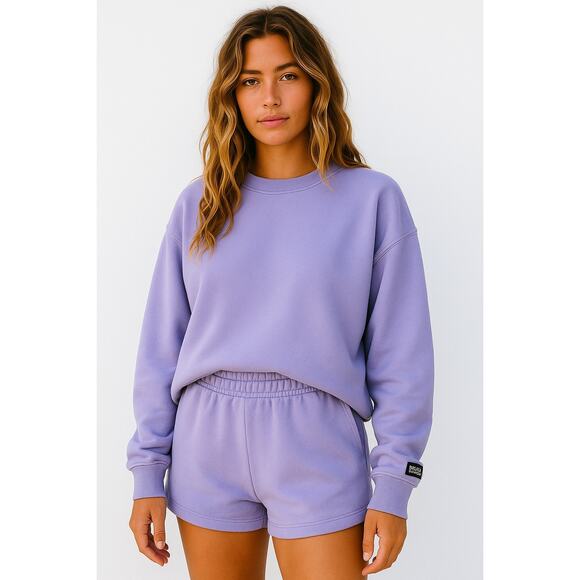 Daily Drills Set Vintage Crew Sweatshirt Super Shorts Lilac Purple Medium Large - Picture 1 of 13